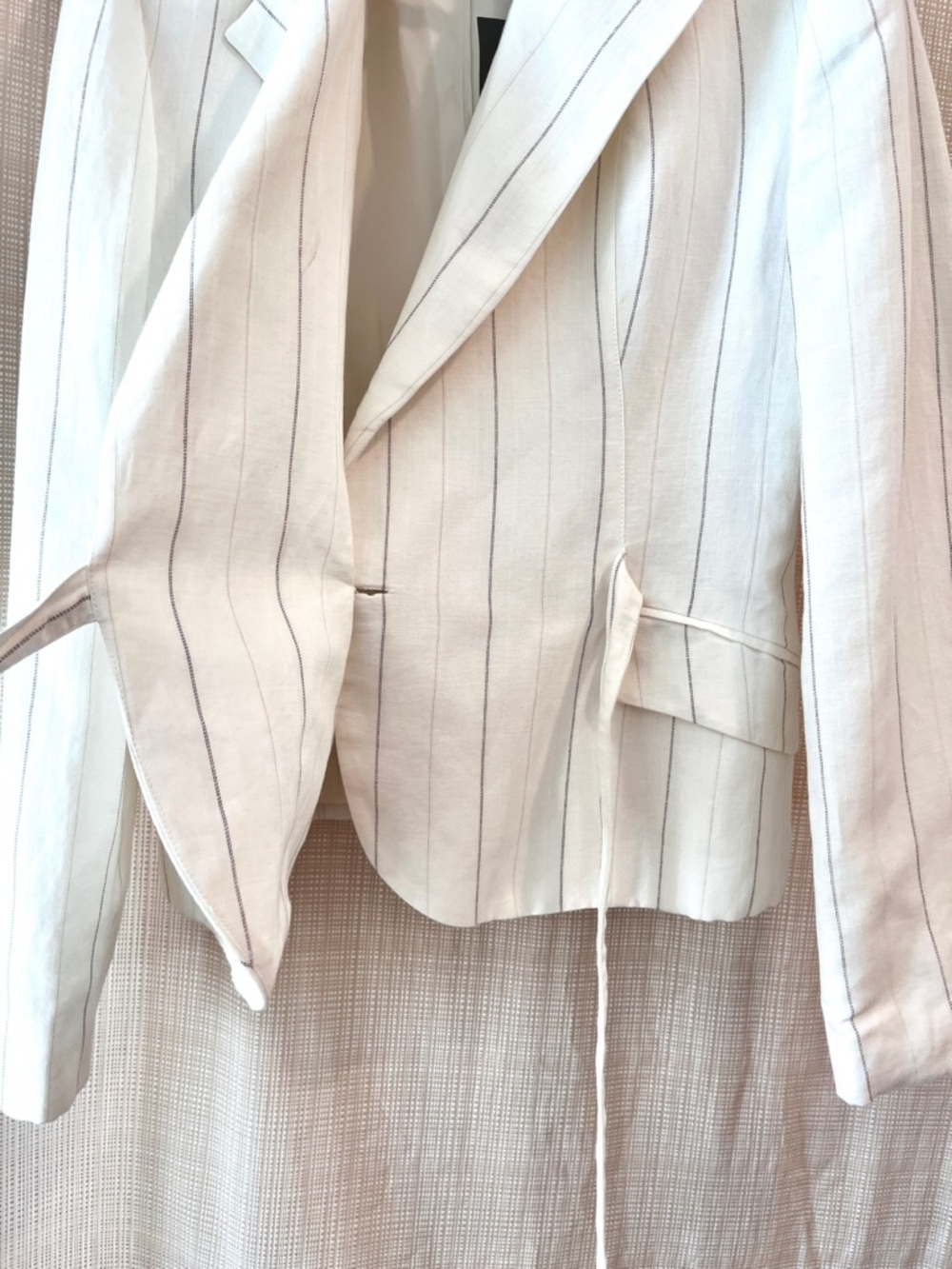 NWT Linen Double Breasted Blazer With Tie Belted Side Tie Ecru Minimalist Modern - Picture 8 of 14